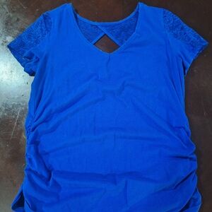 Elegant Blue Lace Sleeve Women's Top